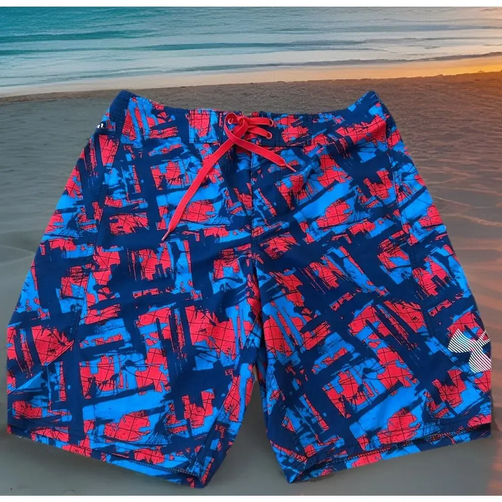 NEW Under Armour Board Shorts STORM Mens 34 Swim Trunks Surf Red Blue AMERICA